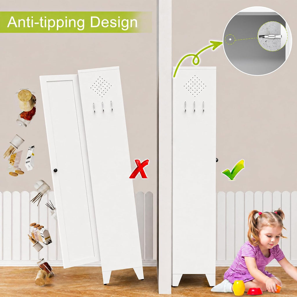 AQY 75" Pantry Cabinet, White Freestanding Storage Cabinet with 5 Adjustable Shelves, Metal Pantry Cupboard with Ventilation Design & Hanging Hooks, 2-Door Kitchen Organizer for Living Room Kitchen