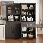 Kitchen Pantry Storage Cabinet with Doors and Shelves, Industrial Pantry Storage with Iron Mesh Doors for Kitchen Dining Room, Living Room, Black