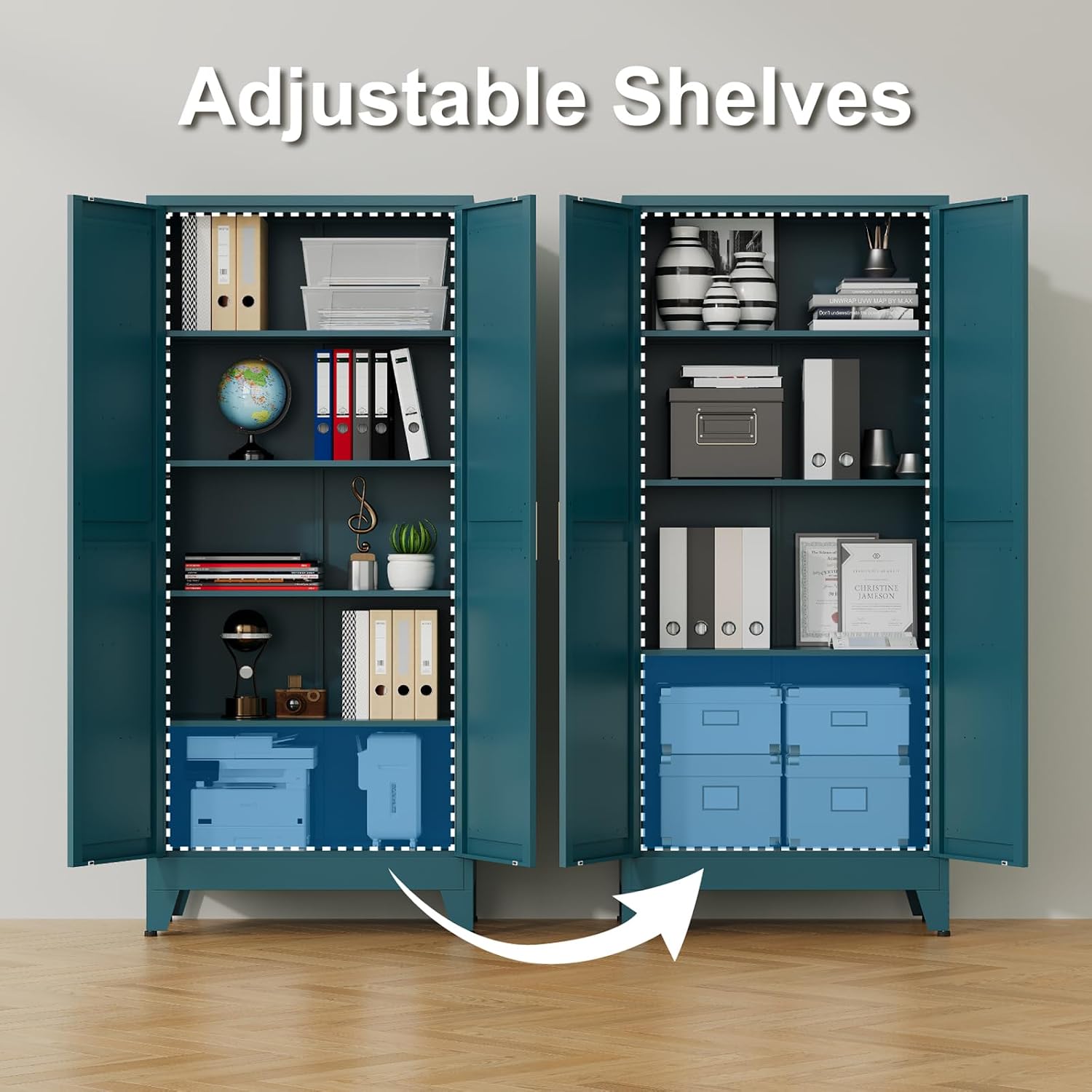 Tall Kitchen Pantry Storage Cabinet,Metal Blue Cabinets With Doors and Adjustable Shelves,Garage Storage Cabinets,Large Steel Shop Cabinet With Lock,Lockable Tool Cupboard For Living Room (Blue)