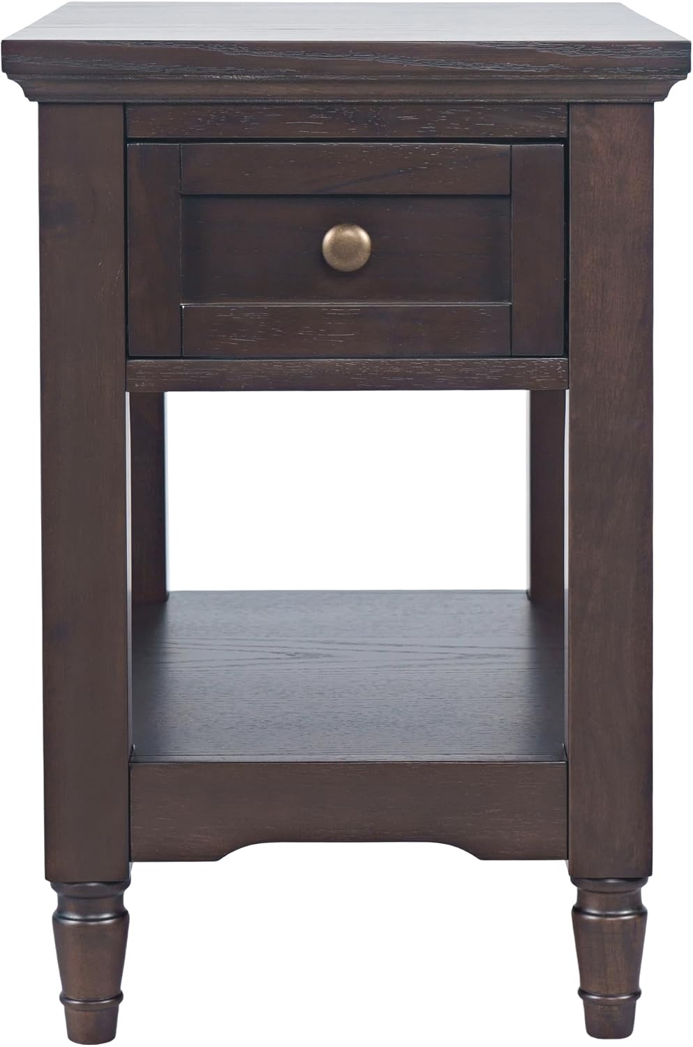 Brentwood Modern Transitional Chairside End Table with Drawer and Storage Shelf,Dark Brown