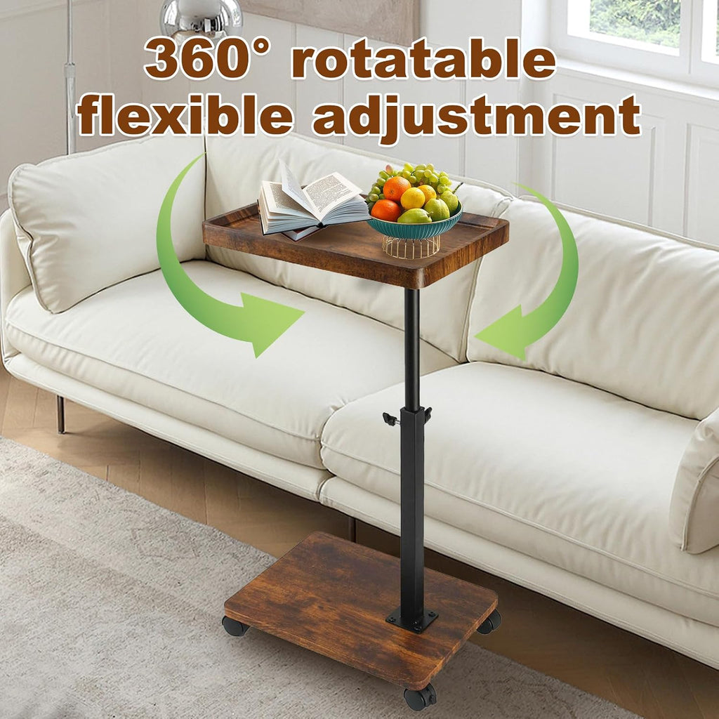 Side Table TV Tray for Couch,Height Adjustable C Shaped End Table for Small Spaces,Bedside Bathroom Living Room (Vintage Brown)