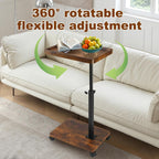 Side Table TV Tray for Couch,Height Adjustable C Shaped End Table for Small Spaces,Bedside Bathroom Living Room (Vintage Brown)