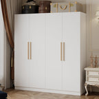 AGOTENI Armoire Wardrobe Closet with 4 Doors & 2 Hanging Rods, Wooden Clothing Storage Cabinet with Shelves for Bedroom, White, 19.7" D x 63" W x 70.9" H
