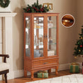 52" Lighted Accent Curio Cabinet, 3-Tier Antique Storage Cabinet with Tempered Glass Adjustable Shelves & Drawer, Acrylic Pane, Light Blub Included, China Display Case for Living Room (Dark Oak)