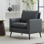 YISHENG Mid-Century Modern Living Room Accent Chairs Set of 2 - Oversized Faux Leather Armchairs with Removable Cushions & Metal Legs, Comfortable Sofas for Office/Lounge/Bedroom/Reception,Gray