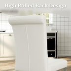 ACEDÉCOR Dining Chairs, White Leather Dining Chairs Set of 6, Upholstered Kitchen Room Chairs with Silver Stainless Steel Legs