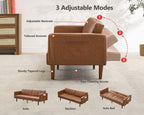 Garvee Modern Futon Sofa Bed, Convertible 75" Sleeper with Adjustable Backrest & Side Pockets, Mid-Century Brown PU Leather