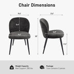 Dining Chairs Set of 2, Upholstered Chenille Dining Room Chairs with Black Metal Legs, Modern Armless Kitchen Chairs with Curved Backrest for Dining Room Kitchen Living Room, Black