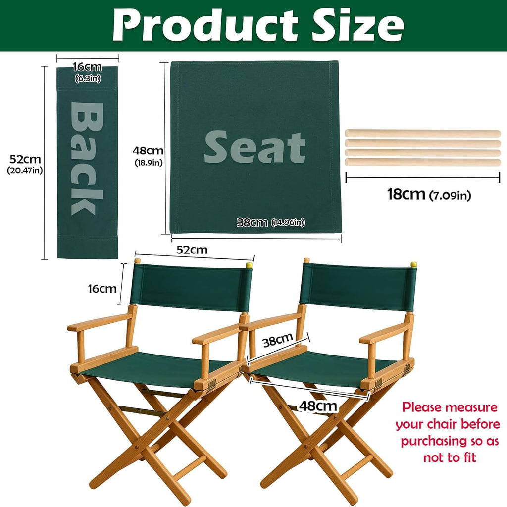 STAY GENT Director's Chair Canvas Replacement Kit for 18'' Directors Chairs(18" L x 15" W) - Replacement Canvas Durable Cotton Canvas Seat & Back Covers for Makeup, Outdoor Patio Stools, 1 Set Green
