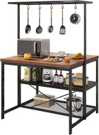 IDEALHOUSE 42" Kitchen Island with Storage & Seating - 3-Tier Bakers Rack, Microwave Stand with 5 Hooks, Multi-Function Island Table for Kitchens (42"×28"×72")