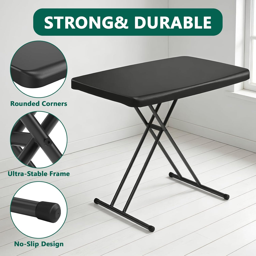 Folding Table 30 Inch - Small Desk Adjustable Height TV Tray for Laptop, Couch, Camping - Heavy Duty Utility Foldable Table for Small Spaces, No Assembly Required, Snowy Granite (Black)