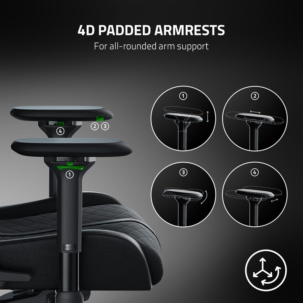 Razer Enki Gaming Chair, Built-in Lumbar Arch, All-Day Comfort, Black | Optimized Cushion Density, Dual-Textured, Eco-Friendly Synthetic Leather, Adjustable 152-degree Recline