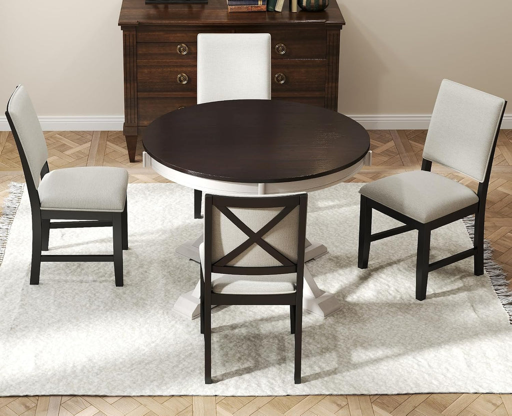 chairus Farmhouse Dining Chairs Set of 4, Upholstered Armless Dining Room Chairs with Stuffed Back and Cushion Wooden Kitchen Chairs for Dining Table/Restaurant/Reception, Linen Grey/Black Leg