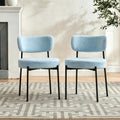 Blue Boucle Dining Chairs Set of 2, Mid Century Modern Dining Room Chair with Curved Backrest & Metal Legs, Round Upholstered Dining Chairs for Kitchen, Living Room