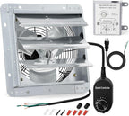 Criditpid 10 Inch Shutter Exhaust Fan, 820 CFM Attic Fan, Wall Mounted Vent Fan with Speed Controller and Thermostat for Greenhouse, Garage, Warehouse, Shed, Basement, Chicken Coop Ventilation.