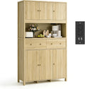 GarveeHome 71" Tall Kitchen Pantry Cabinet with Charing Station, Kitchen Pantry Storage Cabinet with Countertop, Modern Kitchens Hutch Cabinets with Storage for Living Room Dining Room, Natural