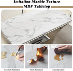 Modern White Dining Table for 6, U-Shape Stainless Steel Base, Marble Dining Room Table for 4-6, 68''L x 34''W Faux Marble Tabletop, Sturdy High Gloss Base, Rectangular Home Kitchen Table
