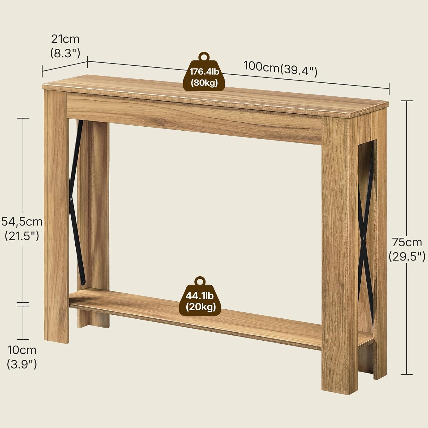 YATINEY Farmhouse Console Table, 39.4'' Small Narrow Entryway Table, Wood Couch Table Behind Sofa with Storage Shelf, Slim Farmhouse Hallway Table for Living Room, Hallway, Foyer, Light Walnut CT34VV