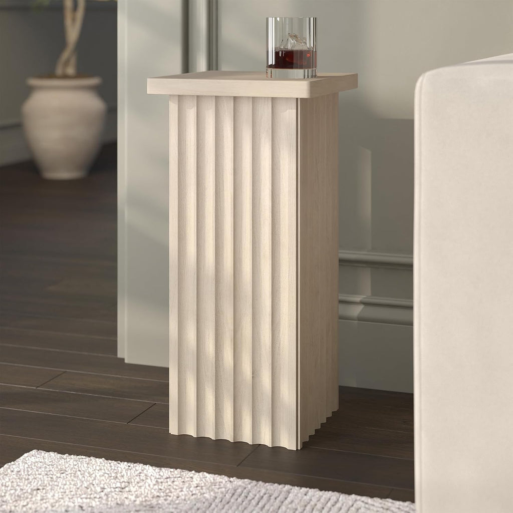 Henn&Hart 11'' Fluted Modern Wooden Square End Table, Ribbed Side Table, Nightstand for Living Room, Office, Family Room, or Bedroom, Alder White