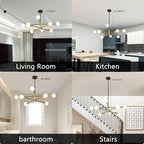 Sputnik Ceiling Light Fixture Chandelier, 8-Light Dining Room Light Over Table Height Adjustable Mid Century Hanging Light Fixture E26 Pendant for Bedroom Kitchen Livingroom 53InchH Gold+Black