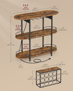 VASAGLE Bar Cabinets for Home, LED Coffee Bar with Power Outlets | Mini Bar for Liquor, Freestanding Wine Rack with Glass Holder, Dining Room, Rustic Brown, ISLAND Collection ULWR007K01S
