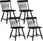 Giantex Black Windsor Dining Chairs Set of 4, Farmhouse Rubber Wood Kitchen Chairs with Turned Legs, Curved Spindle Back & Contoured Sat, Wooden Dining Room Chair for Living Room Restaurant