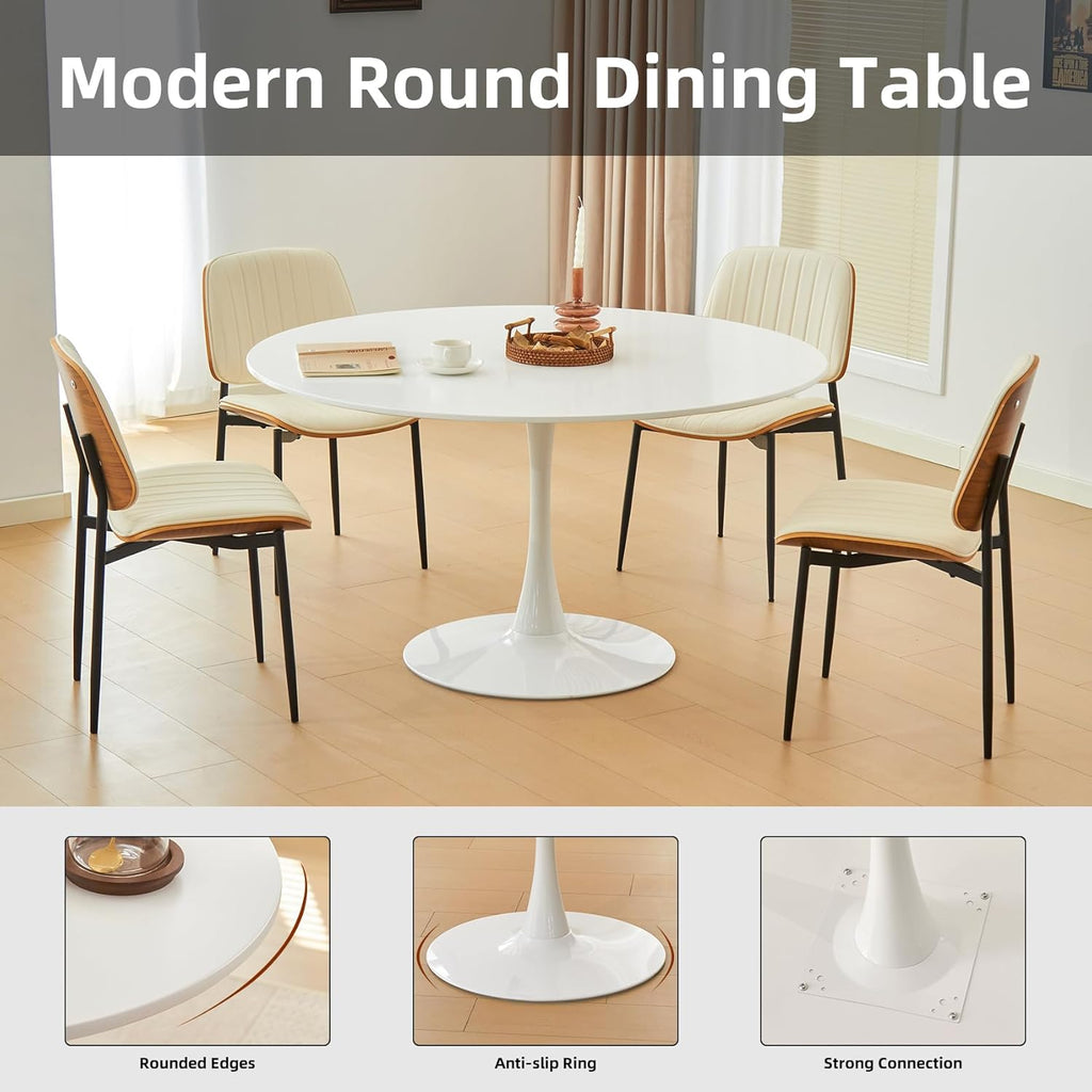 43.5" Tulip Table, Round Dining Table with Thickened Tabletop & Metal Pedestal, Mid Century Modern Bistro Circle Table for Kitchen, Small Places, Living Room, Cafe (White)