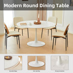 43.5" Tulip Table, Round Dining Table with Thickened Tabletop & Metal Pedestal, Mid Century Modern Bistro Circle Table for Kitchen, Small Places, Living Room, Cafe (White)