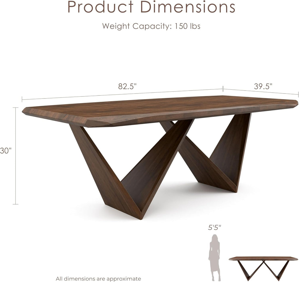 Furniture of America Nazaen III 82.5" Mid-Century Modern Solid Wood Live Edge Dining Table with Steel Support, Walnut Finish, Seats 4–6
