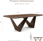 Furniture of America Nazaen III 82.5" Mid-Century Modern Solid Wood Live Edge Dining Table with Steel Support, Walnut Finish, Seats 4–6