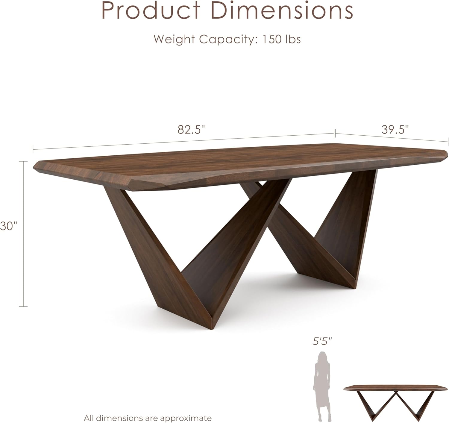 Furniture of America Nazaen III 82.5" Mid-Century Modern Solid Wood Live Edge Dining Table with Steel Support, Walnut Finish, Seats 4–6