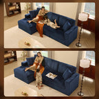 GOSUHI 113" L-Shaped Cloud Couch, Modular Sectional, Deep Seats, Navy | Pocket Spring Cushions, Oversized 3-Seater, Left Facing Chaise, Corduroy Upholstery Couches for Living Room