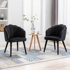 Velvet Dining Chairs Set of 4 Modern Living Room Chairs with Petal Back & Wood Legs Comfy Upholstered Side Chair Accent Chair for Dining Room/Bedroom/Vanity, Black