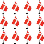 Denmark Desk Flag, 12 Pack Danish Table Office Flag with Black Solid Pole and Stand Base, International Country Flag, Festival Celebration, Classroom Meeting Desktop Decor (Denmark)