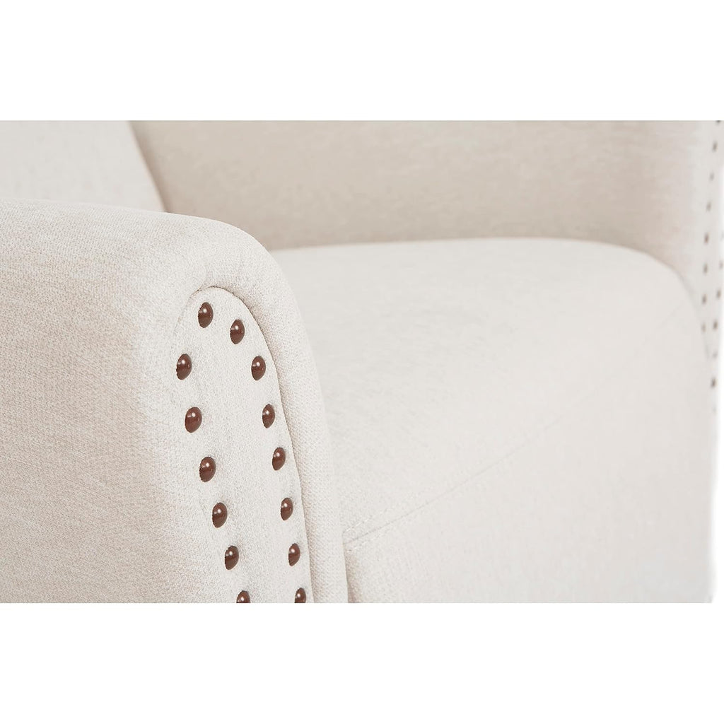 Evolur Vienna Swivel Glider with Nailhead Trim in Sweet Cream, Made from Sturdy and Sustainable FSC-Certified Wood, Easy to Assemble and Maintain, Features 360° Swivel Motion