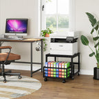 HOOBRO End Table, Mini Fridge Stand with Storage, Mini Fridge Table with Wheels and Adjustable Feet, Sturdy Metal Frame, for Living Room, Bedroom, Office, Black BB155TL01