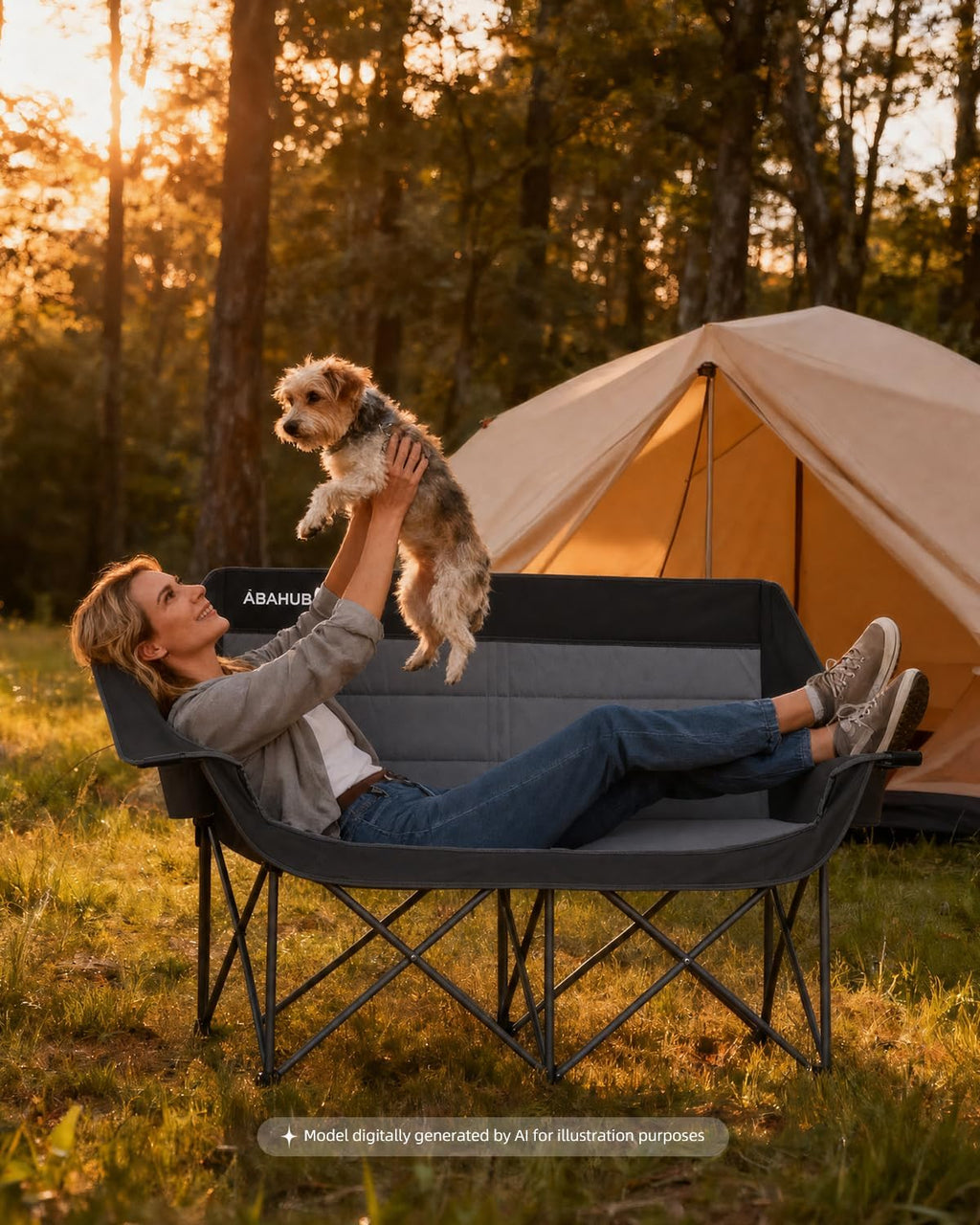 Abahub 2-Person Folding Camping Chair Loveseat Couch Chairs, 650 LBS Portable Quad Fold for Outdoor Camping, Lawn, Backyard, Patio, Tailgating, Sports, Soccer Games & Beach Days Black Grey