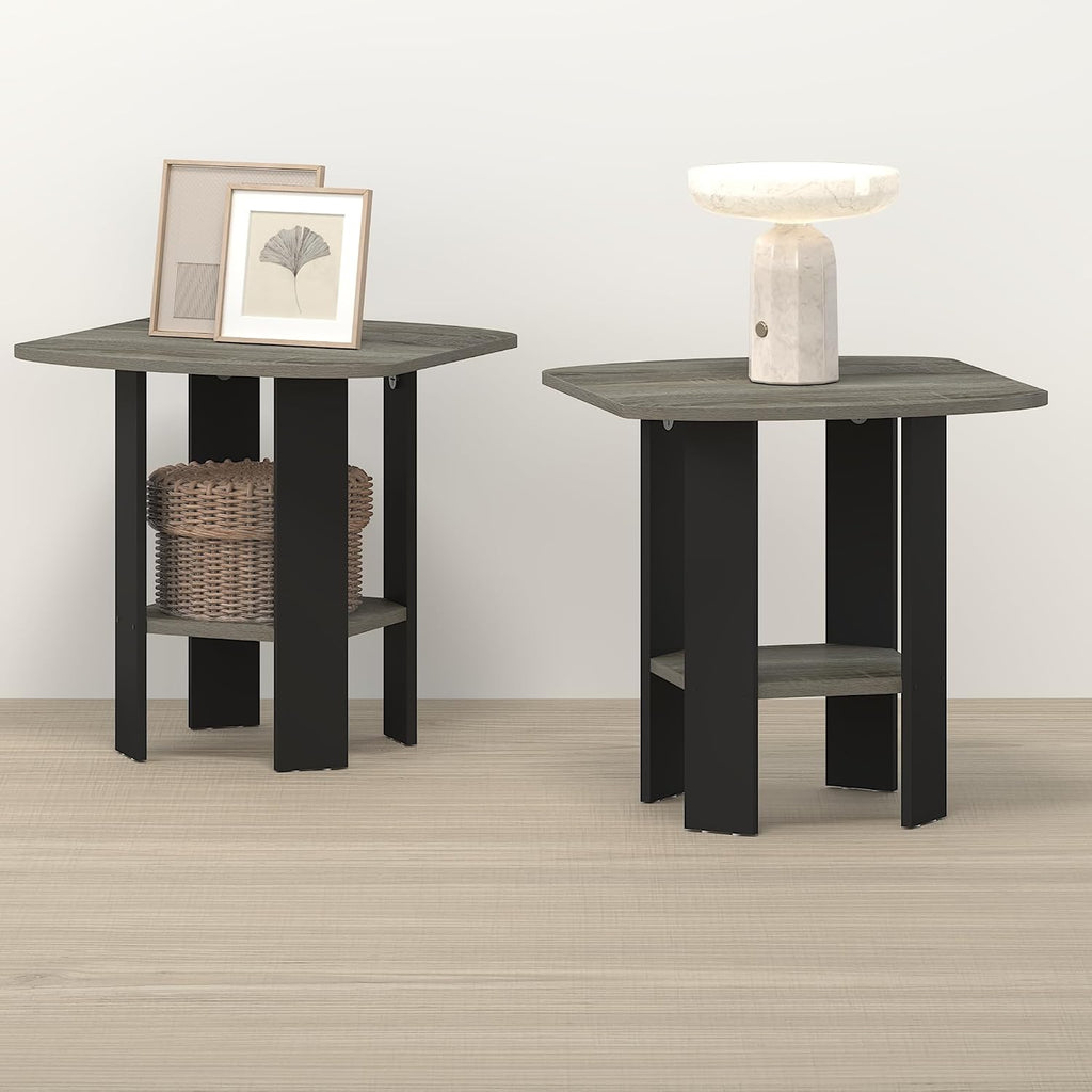 Toki Side Table, Set of 2 End Table, Nightstand, with Open Shelf, for Living Room, Bedroom, Dark Limed Oak