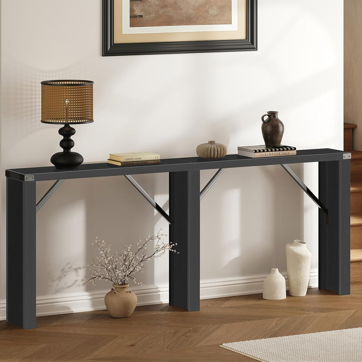 YATINEY Console Table, 70.8" Long Behind Couch Sofa Table, Entryway Table, Farmhouse Console Table for Narrow Spaces, Hallway, Living Room, Black CT31BB