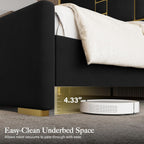 Queen Bed Frame with 55.12" Tall Headboard, Black and Gold