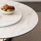 59" Round Dining Table with 360° Rotating Lazy Susan, Scratch & Heat Resistant Sintered Stone Tabletop, Marble Style Kitchen Dining Table, Perfect for Dining Room