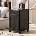 End Table with Solid Wood Legs, Side Table with USB Ports, 1 Storage Cabinet and 1 Drawer for Living Room, Antique Navy (Antique Espresso#091)