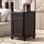 End Table with Solid Wood Legs, Side Table with USB Ports, 1 Storage Cabinet and 1 Drawer for Living Room, Antique Navy (Antique Espresso#091)