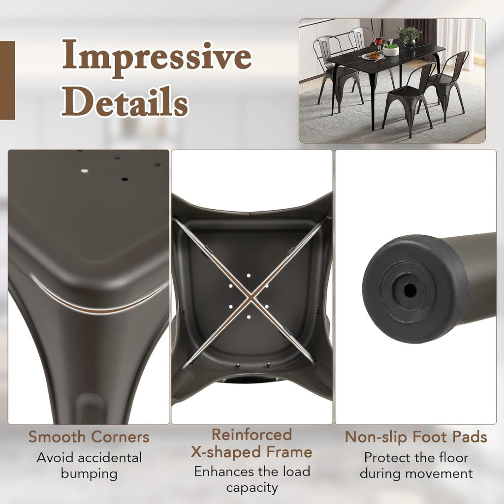Giantex Metal Dining Chairs Set of 4, Farmhouse Kitchen Chairs with Removable Backrest, Space-Saving Stackable Bistro Cafe Side Chairs for Dining Room, Living Room, Restaurant (Bronze)