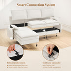 Vesgantti 108" Modular Sectional Sofa, Comfy Cloud Couch with Movable Ottoman Deep Seat Chenille L Shaped Modular Sofa, Sectional Couches for Living Room, Bedroom and Apartment, Snow White