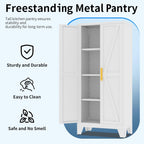61" Tall Pantry Cabinet, White Metal Pantry Storage Cabinet | Metal Farmhouse Storage Cabinet,Kitchen Pantry Storage Cabinets with 2 Door and 3 Adjustable Shelves