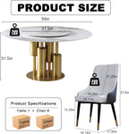 Montary 9 Piece Modern Dining Table Set of 8, Round 59" D Faux Marble Kitchen Table with Lazy Susan, Sintered Stone and Metal Dining Room Table with 8 Dining Chairs, for Home, Living Room