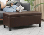 Adeco 42" Storage Leather Bench for Living Room – Black & Red Two-Tone End of Bed Storage Bench, Multi-Functional Top-Lift Coffee Table Ottoman with Storage for Bedroom or Entryway