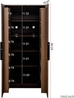 62.99" Kitchen Pantry Cabinet, Walnut Freestanding Buffet Cupboard with Doors & Adjustable Shelves, Tall Storage Cabinet for Kitchen, Dining Room & Living Room