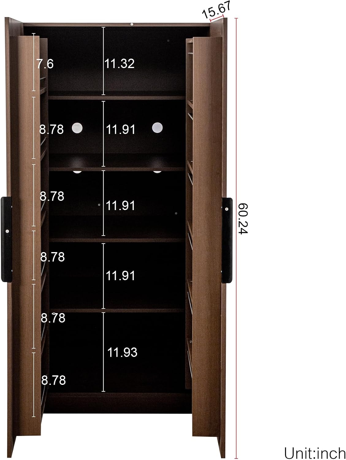 62.99" Kitchen Pantry Cabinet, Walnut Freestanding Buffet Cupboard with Doors & Adjustable Shelves, Tall Storage Cabinet for Kitchen, Dining Room & Living Room